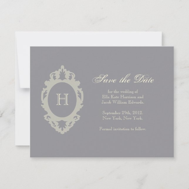 Save the Date // Charcoal & Cream Monogram (Front)