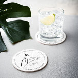 Save the Date Cheer! Free Drinks & A Wedding Round Paper Coaster<br><div class="desc">Cheers to love and free drinks! Get ready for an unforgettable wedding celebration with our round paper coasters save the date!  Raise a glass to forever and soak up the joy of our special day. Customise with your names,  wedding date,  location and wedding website. Design by Moodthology Papery</div>