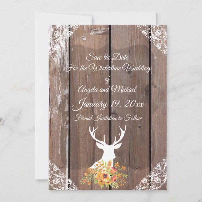 Save the Date Chic Antique Rustic Deer Antlers (Front)