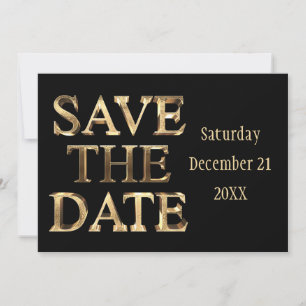 Save The Date Chic Black Gold Script Wedding Party