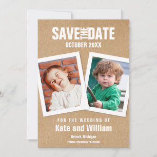 Save the Date Childhood Photos Boho Rustic Invitation