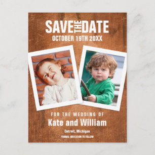Save the Date Childhood Photos Boho Vintage Wood  Postcard