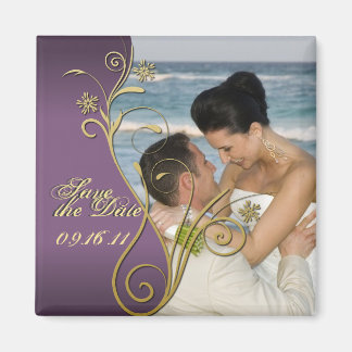 Save the Date Classy Purple & Gold Floral Magnet