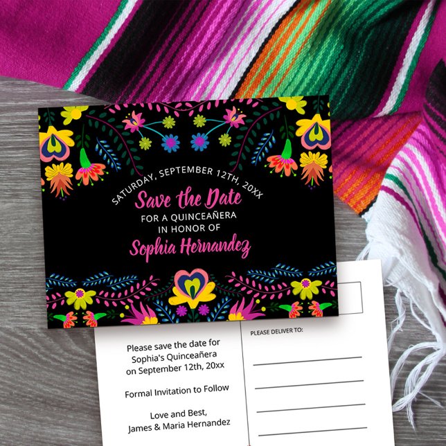 Save the Date Colourful Mexican Fiesta Floral Announcement Postcard (Colorful Save the Date postcard from my Mexican Fiesta Party collection)