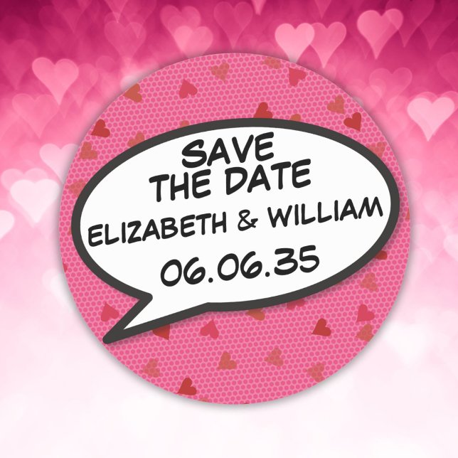 SAVE THE DATE Comic Book Pop Art Speech Bubble Classic Round Sticker (SAVE THE DATE Comic Book Pop Art Speech Bubble Classic Round Sticker)