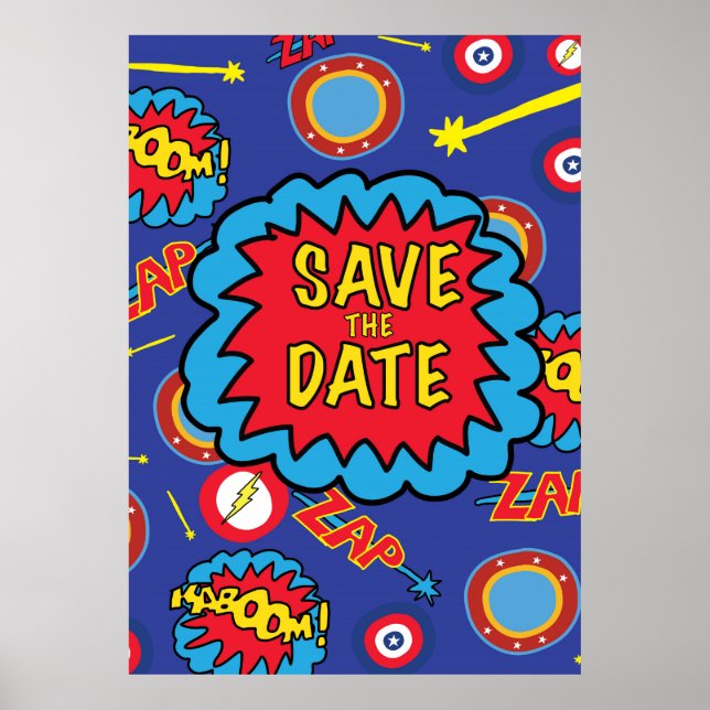 Save the Date Comic Heroes Poster (Front)