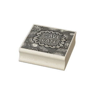 Save the Date Comic Heroes Rubber Stamp