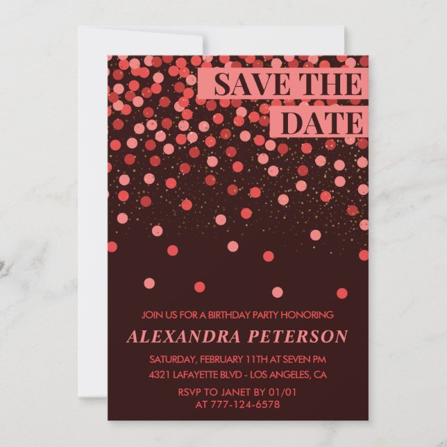Save the date Confetti Red 76th birthday Invitation (Front)