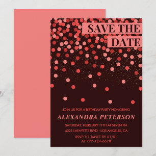 Save the date Confetti Red 87th birthday Invitation