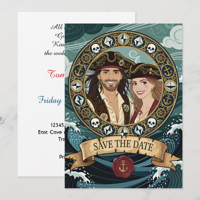 Save The Date Cool Pirate Wedding (Front/Back)
