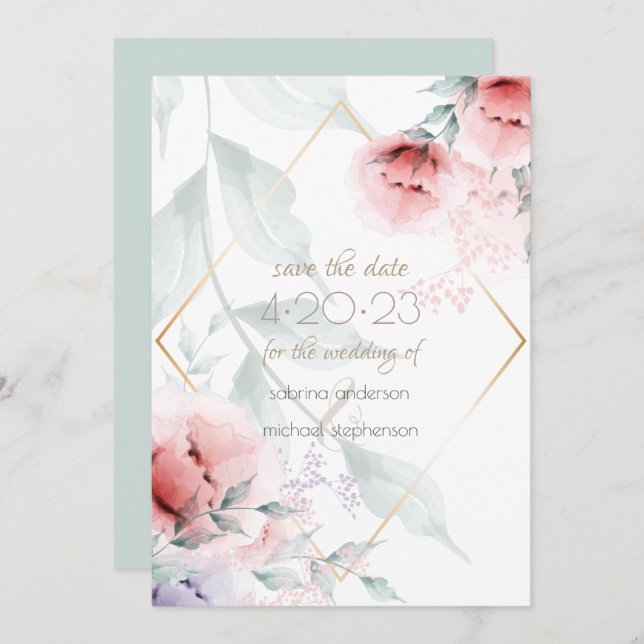 Save the Date |  Coral/Lilac Aquarelle Peony (Front/Back)