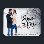 Save The Date Couple Photo Modern Brush Script Magnet<br><div class="desc">Modern Brush Script Save The Date Engagement Couple Photo Magnet</div>