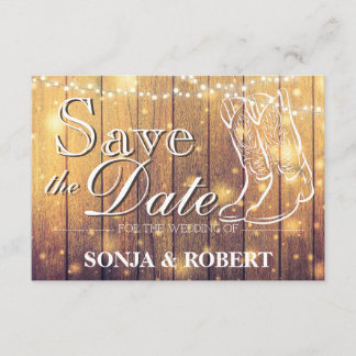 Save the Date - Cowboy boots, Wood with Lights