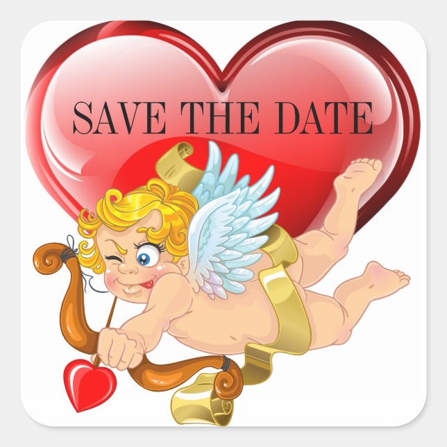Save the Date Cupid Love Square Sticker (Front)