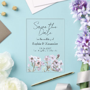 Save The Date - Custom Clear Acrylic Floral Card Invitations