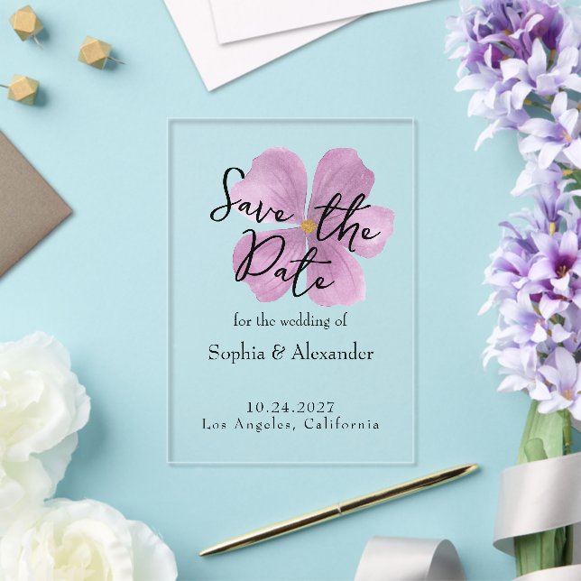 Save The Date - Custom Clear Acrylic Floral Card Invitations (Insitu (Wedding))