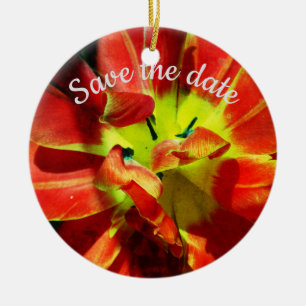 Save the date custom red flower blossom ceramic tree decoration