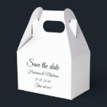 Save the Date custom script wedding announcement Favour Box<br><div class="desc">Save the Date,  personalised custom script,  calligraphy text Wedding Announcement elegant cute and funny favour boxes.
Fully customisable script black text and white solid plain colour background.</div>