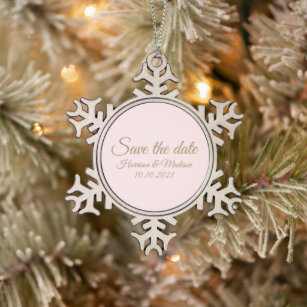 Save the Date custom script Wedding Announcement Snowflake Pewter Christmas Ornament