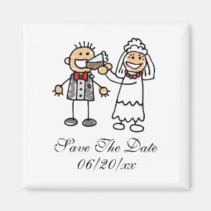 Save The Date Cute Bride Feeds Groom Wedding Cake  Magnet