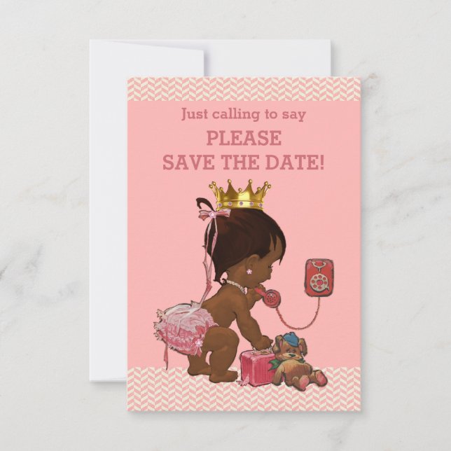 Save The Date Cute Ethnic Princess on Phone (Front)