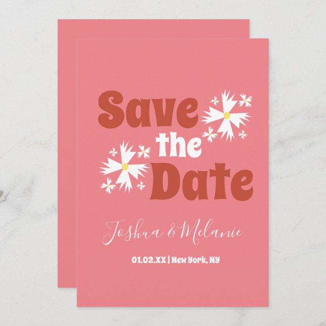 Save the Date Daisy Groovy Floral Pink (Front/Back)