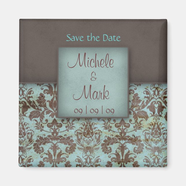 Save the Date Damask Magnet (Front)
