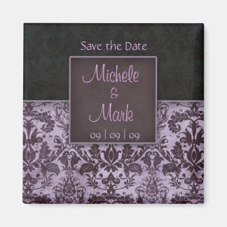 Save the Date Damask Magnet Purple