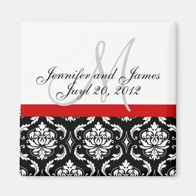 Save the Date Damask Monogram Wedding Magnet (Front)