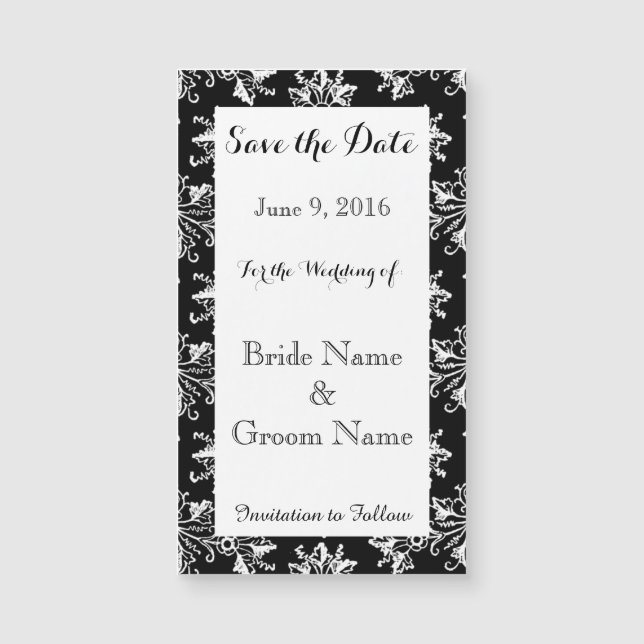 Save the Date Damask Pattern Custom Magnetic Card (Front)