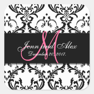 Save the Date Damask Stickers Monogram