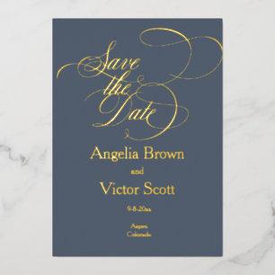 Save the Date Dark Blue Foil Invitation