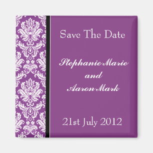 Save The Date -  Dark Purple Classic Damask Magnet
