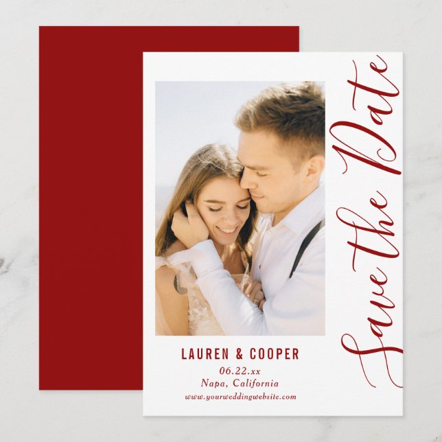 Save The Date Dark Red Stylish Modern Wedding (Front/Back)
