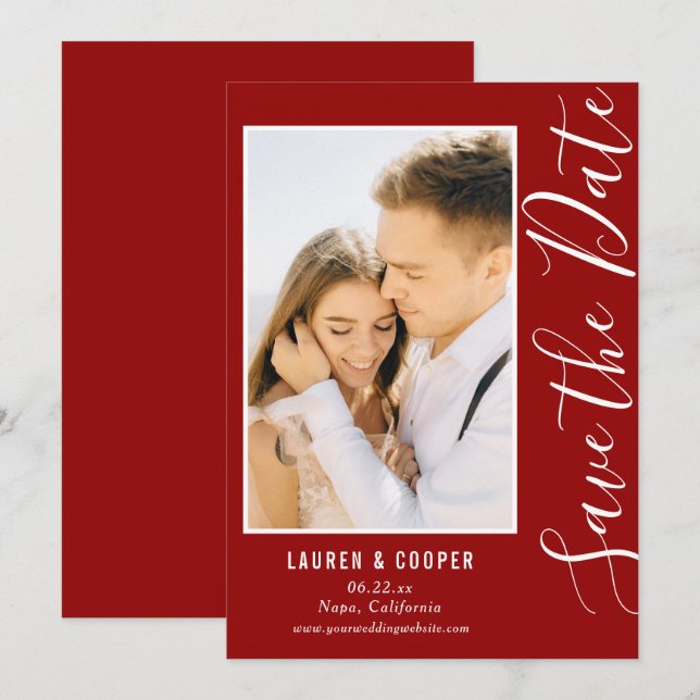 Save The Date Dark Red Stylish Modern Wedding (Front/Back)