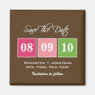 Save The Date: Date Blocks - Fuchsia Green Magnet