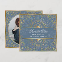 Save the date, Dazzling Blue and Gold Wedding