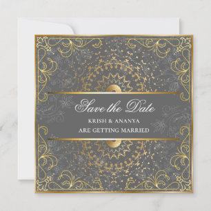 Save the date, Dazzling Grey and Gold Wedding Invitation