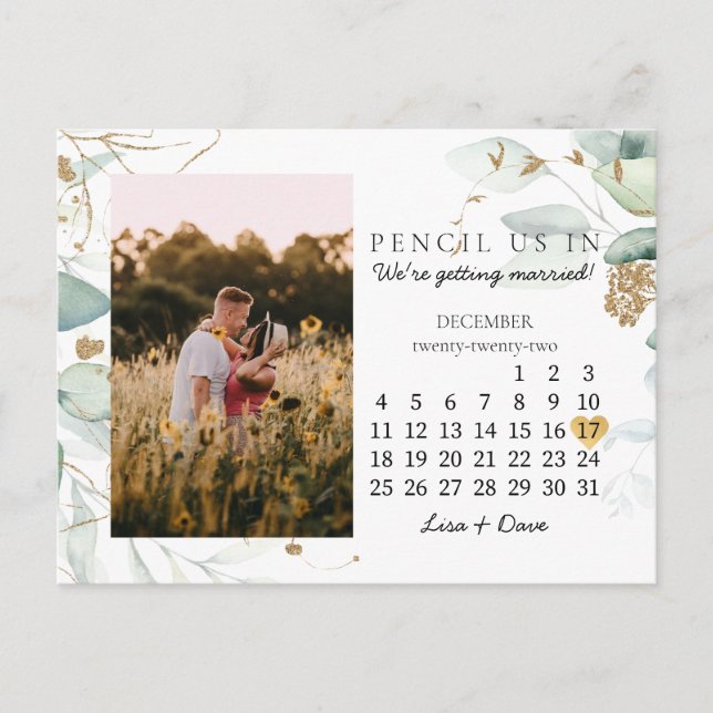 Save the Date December 2022 Botanical Elegant Postcard (Front)