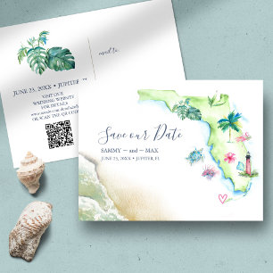 Save the Date Destination Wedding Florida Map Postcard