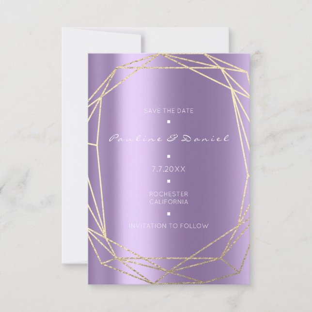 Save The Date Diamond Gold Purple Black Monogram (Front)