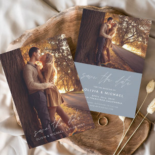 Save the Date Dusty Blue Handwritten Wedding