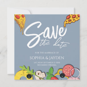 Save The Date Dusty Blue PIZZA Modern Chic