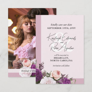 Save The Date Dusty Mauve & Vintage Floral Card