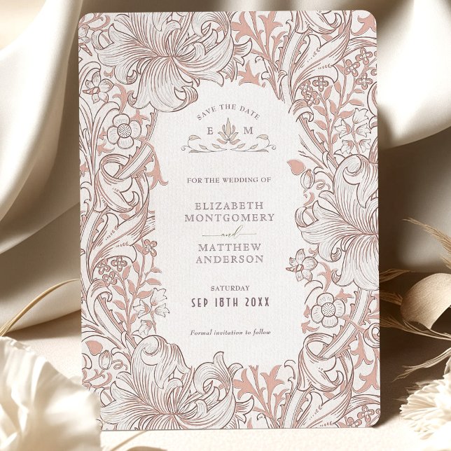 Save the Date Dusty Rose Golden Lily Morris Invitation (Creator Uploaded)