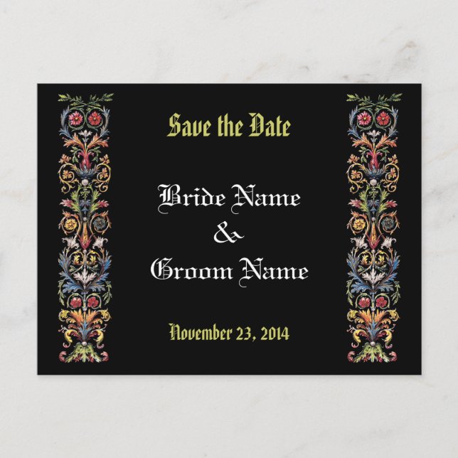 Save the Date Editable Mediaeval Illuminated Art Announcement Postcard (Front)