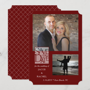 Save the Date Elegant 2-Photo Burgundy Red Wedding