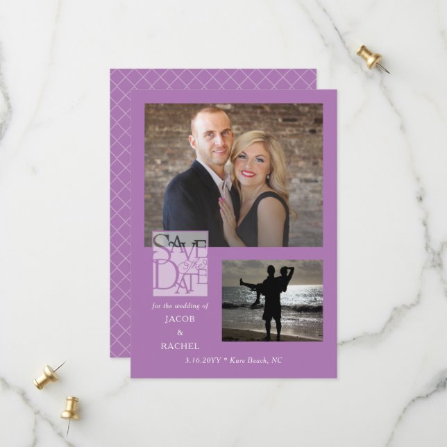 Save the Date Elegant 2-Photo Lavender Wedding (Front/Back In Situ)