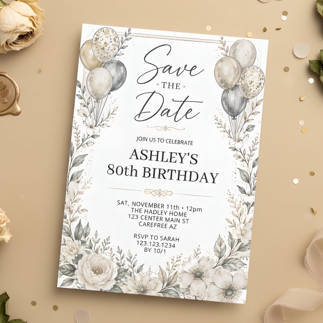 Save the Date Elegant 80th Birthday Invitation (Creator Uploaded)