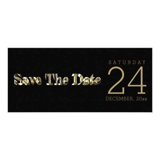 Save The Date Elegant Black and Gold Typography Rack Card (Front)